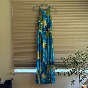 Nicole Miller Vibrant Blue and Green Maxi Dress